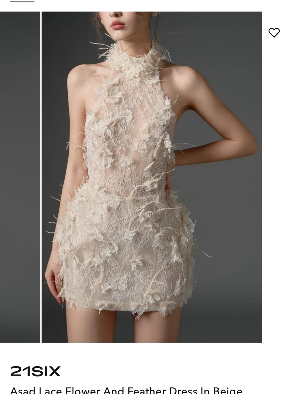 21SIX Beige Lace & Feather Halter Cocktail Dress - Picture 2 of 5